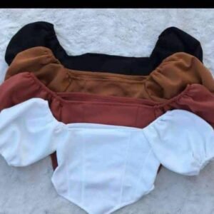 Crop Top Femme à Encolure Carrée et Manches Bouffantes