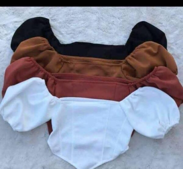 Crop Top Femme à Encolure Carrée et Manches Bouffantes