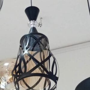 Suspension Luminaire Extérieure et Moderne - Lampe de Plafond en Métal et Verre Ambré