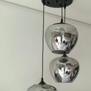 SUSPENSION EN VERRE 3 LAMPES SOPPORT SOND-LUSTRE A CAGES METALLIQUES NOIRES