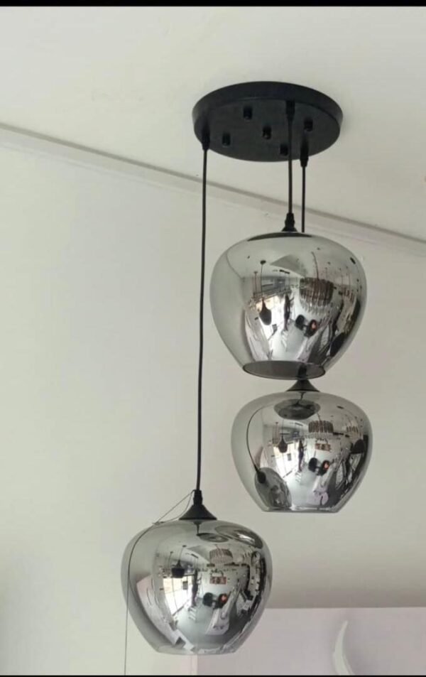 SUSPENSION EN VERRE 3 LAMPES SOPPORT SOND-LUSTRE A CAGES METALLIQUES NOIRES