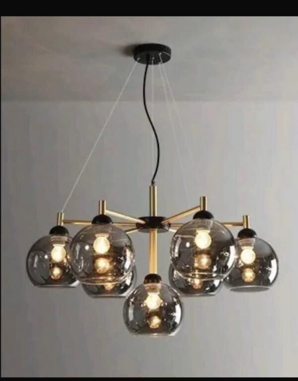 SUSPENSION LUMINAIRE EN VERRE DORE-LUSTRE MODERNE AVEC GLOBES AMBRES – Image 2