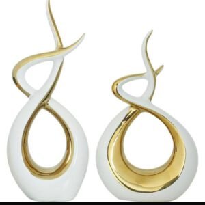 ENSEMBLE DE 2 SCULPTURES DECORATIVES EN CERAMIQUE-DESIGN ABSTRAIT