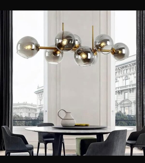 SUSPENSION LUMINAIRE MODERNE AVEC GLOBES EN VERRE GRIS FUME DORE