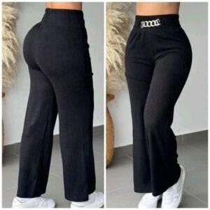 Pantalon Côtelé Taille Haute Noir - Confort et Élégance