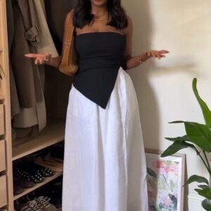 Ensemble robe bustier asymétrique & jupe longue blanche | Élégance minimaliste
