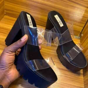 Sandales à talons Zara - Mules Noires à Plateforme & Lanières Transparentes