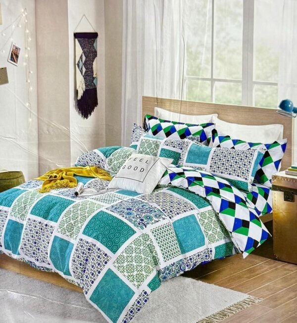 Parure de Lit à Motifs Géométriques Deux Places- Ensemble de Draps Tendance & Moderne – Image 13
