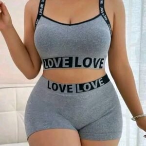 Body short femme “LOVE” – Coton stretch gris, confortable et tendance