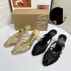 Sandales à talons Zara | Talons à lanières dorées et noires