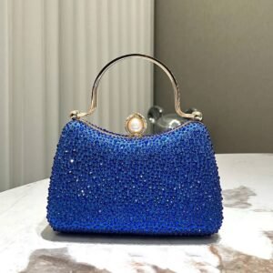 Sac de Soirée Bleu Scintillant - Pochette à Strass & Poignée Dorée | Mariage & Gala