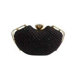 Sac de Soirée Noir Élégant - Pochette à Strass & Fermoir Cristal | Cérémonie & Fête