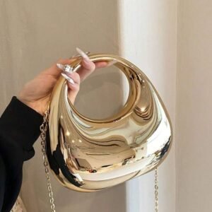 Sac à Main Doré Sculptural - Pochette de Soirée Tendance & Chaîne Dorée