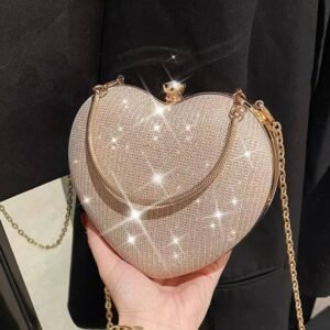 Sac de Soirée en Forme de Cœur Doré à Strass - Pochette Chic pour Mariage
