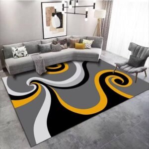 Tapis de Salon Moderne - Motif Floral Or & Brun "会飞的鱼" (Huì fēi de yú), : "Le Poisson Volant".