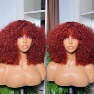 Perruque Afro Bouclée Roux Cuivré avec Frange