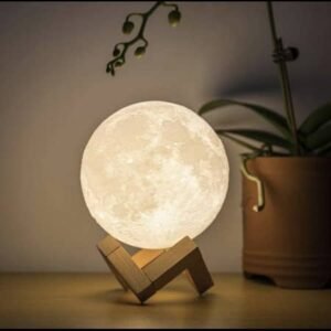 Lampe de Nuit Lune 3D avec Support en Bois
