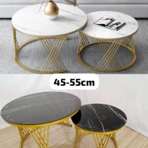 Tables Basses Gigognes Design Marbre et Or - Set 2 Pièces Salon