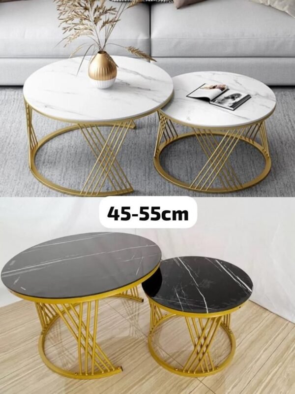 Tables Basses Gigognes Design Marbre et Or - Set 2 Pièces Salon
