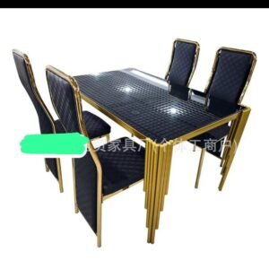 Ensemble de salle à manger moderne 4 places, table en verre et chaises rembourrées