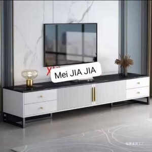 Meuble TV Moderne Mei JIA JIA - Luxueux en Marbre et Or avec Rangement
