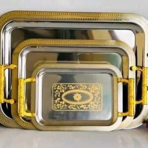 Ensemble de Plateaux de Service de Luxe en Acier Inoxydable