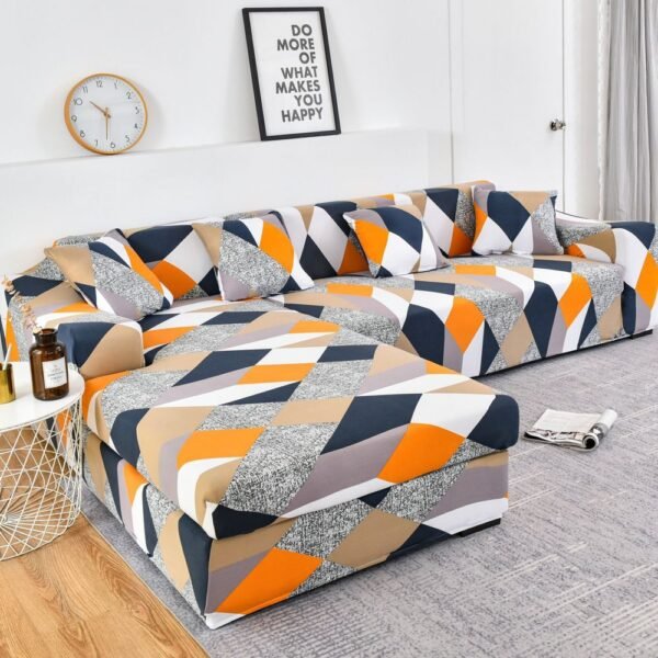 Housse de Canapé d'Angle Extensible - Motif Géométrique Moderne