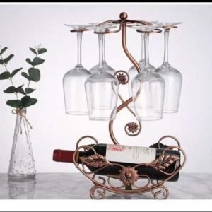 Porte-Bouteille et Verres à Vin Élégant - Présentoir de Table Décoratif en Métal
