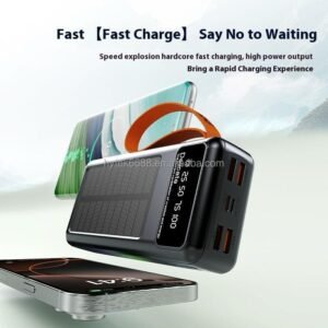 Power Bank Solaire Ultra-Puissante 50 000 mAh – Charge Rapide, 6 Ports et Câbles Intégrés