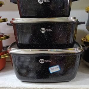 Lot de 3 Marmites Rectangulaires Noires avec Couvercle - Ensembles de Casseroles pour Cuisine | Aussi Disponible en Rouge