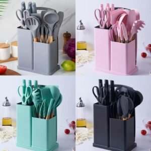 Set d'Ustensiles de Cuisine Complet avec Support - Disponible en Plusieurs Couleurs
