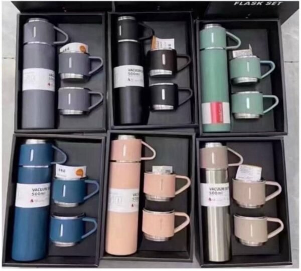 Coffret de 4 tasses et gourde thermos en acier inoxydable - 500 ml