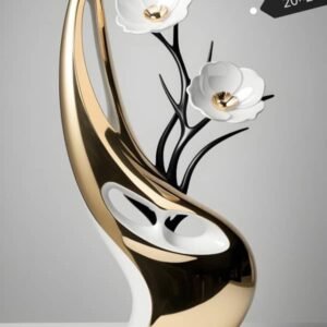 Vase décoratif moderne 20x25 cm - Sculpture élégante dorée et blanche
