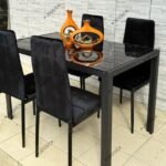 Ensemble Table de Salle à Manger et 4 Chaises - Design Marbre Noir Élégant