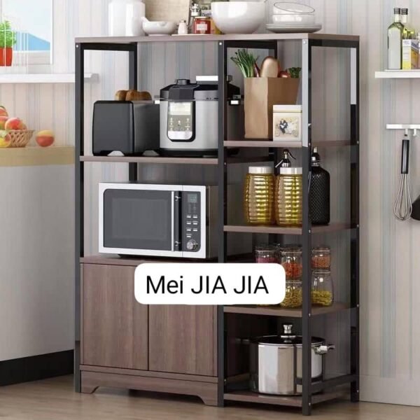 Étagère de Cuisine 5 Niveaux avec Armoire de Rangement et Porte-Micro-ondes - Meuble de Rangement pour Cuisine
