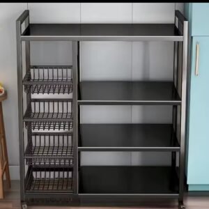 Étagère de Cuisine 5 Niveaux avec Paniers Coulissants - Meuble de Rangement en Métal pour Épices et Appareils