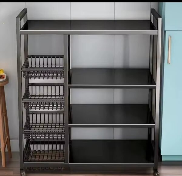 Étagère de Cuisine 5 Niveaux avec Paniers Coulissants - Meuble de Rangement en Métal pour Épices et Appareils