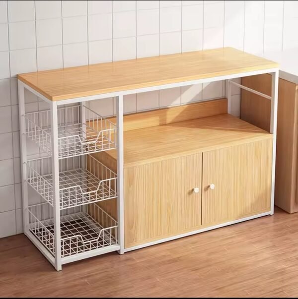 Meuble de Rangement de Cuisine avec Plan de Travail - Étagère Industrielle avec Paniers Métalliques et Armoire