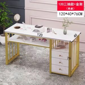 Bureau Coiffeuse ou Manucure avec Tiroirs et Rangement - Table de Maquillage Marbre et Doré
