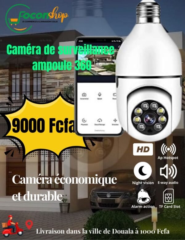 Caméra de surveillance ampoule 360°
