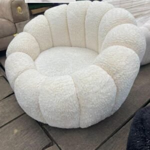 Fauteuil Coquille Bouclé Blanc – Fauteuil d'Appoint Moelleux et Design