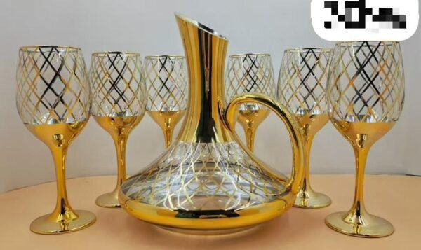 Service à Vin/Jus de Luxe Doré – Carafe et 6 Verres Décor Or Diamant