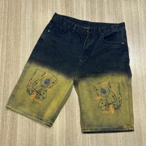Short en jean dégradé avec motif