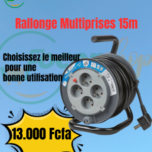 Rallonge électrique 15M enroulable – 4 prises de sécurité avec disjoncteur