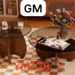 Jeu de Tables Basses Rétro Modernes | Plateau en Verre Fumé & Bois | Gigognes Rondes