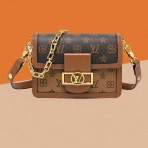 Sacoche Bandoulière Chic Imprimé Monogramme Marron | Chaîne Dorée & Fermoir Luxe (Style LV)