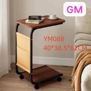 Table d'Appoint Mobile en C | 40x38.5x62CM, Plateau Bois, Rangement Tissu 'GM' YM088