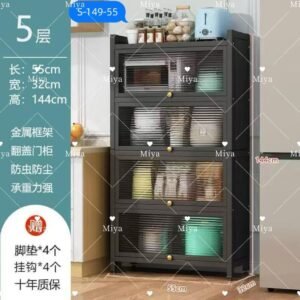 Armoire de Rangement de Cuisine 5 Niveaux avec Portes Anti-Poussière | 144 cm, Cadre Métal 'Miya' S-149-55