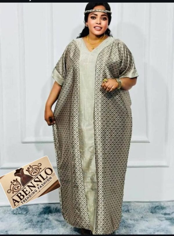 Robe Longue Caftan Modeste Imprimé Ethnique | Tissu Fluide, Coupe Ample Taille Plus 'Abenslo'