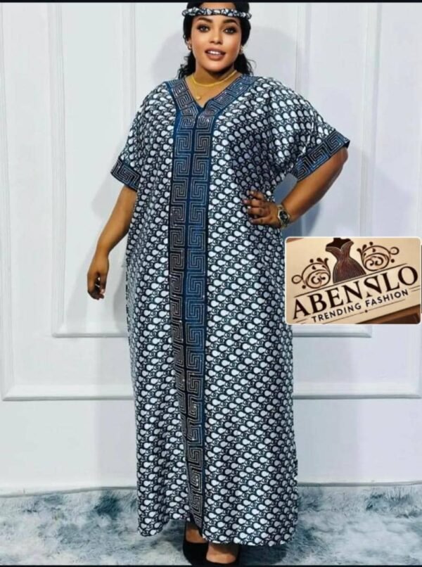 Robe Longue Caftan Modeste Imprimé Ethnique | Tissu Fluide, Coupe Ample Taille Plus 'Abenslo' – Image 2